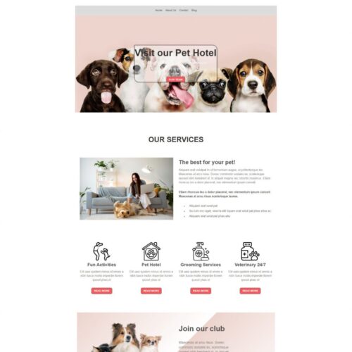 Preview of PawPalace, a free dog hostel WordPress theme for pet boarding, daycare, and shelters with responsive design and booking integration.