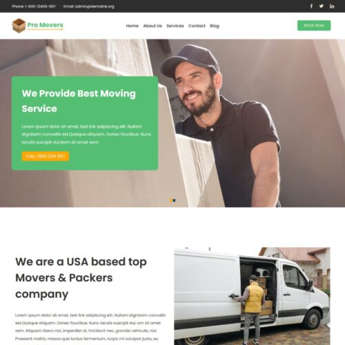 Pro Movers Drupal Theme homepage design for moving and packing companies